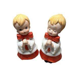 Vtg Pair HOMCO Christmas Choir Boys Singing Carolers Kids #5550 Mantel  Table